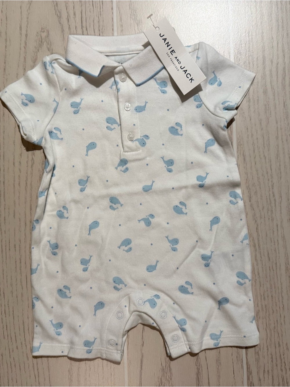 Janie‎ and Jack Baby Boy Whale Polo Romper 0-3M NWT